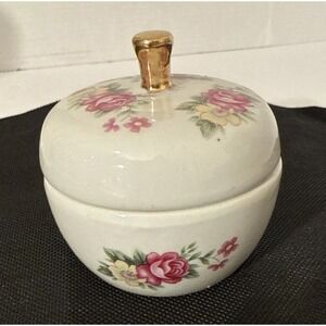 vintage porcelain‎ trinket box round lidded floral